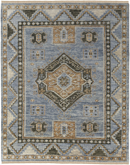 4 x 6 Ivory Tan & Blue Wool Oriental Hand Knotted Rug With Fringe