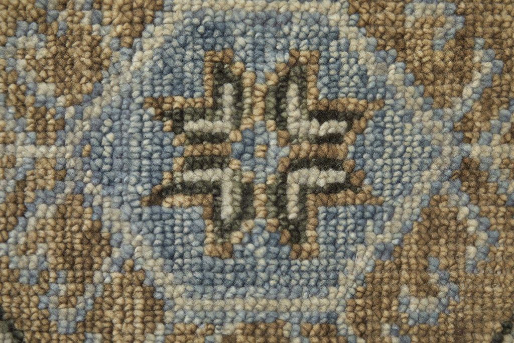 8 x 10 Ivory Tan & Blue Wool Oriental Hand Knotted Rug With Fringe