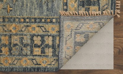 4 x 6 Blue Gray & Tan Wool Oriental Hand Knotted Rug With Fringe