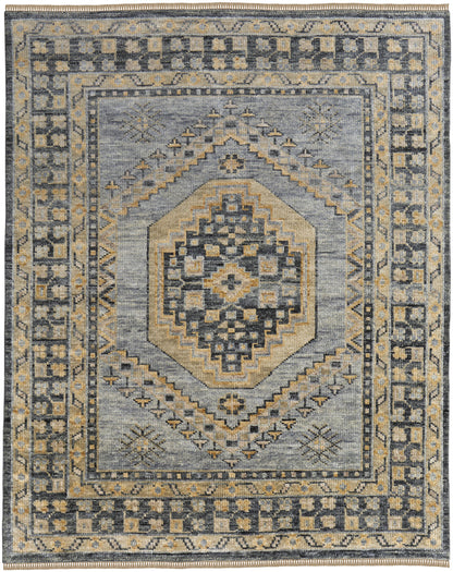 4 x 6 Blue Gray & Tan Wool Oriental Hand Knotted Rug With Fringe