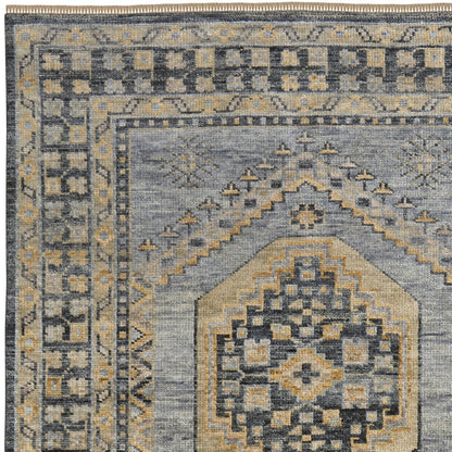4 x 6 Blue Gray & Tan Wool Oriental Hand Knotted Rug With Fringe