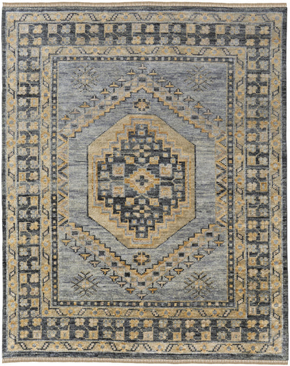 4 x 6 Blue Gray & Tan Wool Oriental Hand Knotted Rug With Fringe