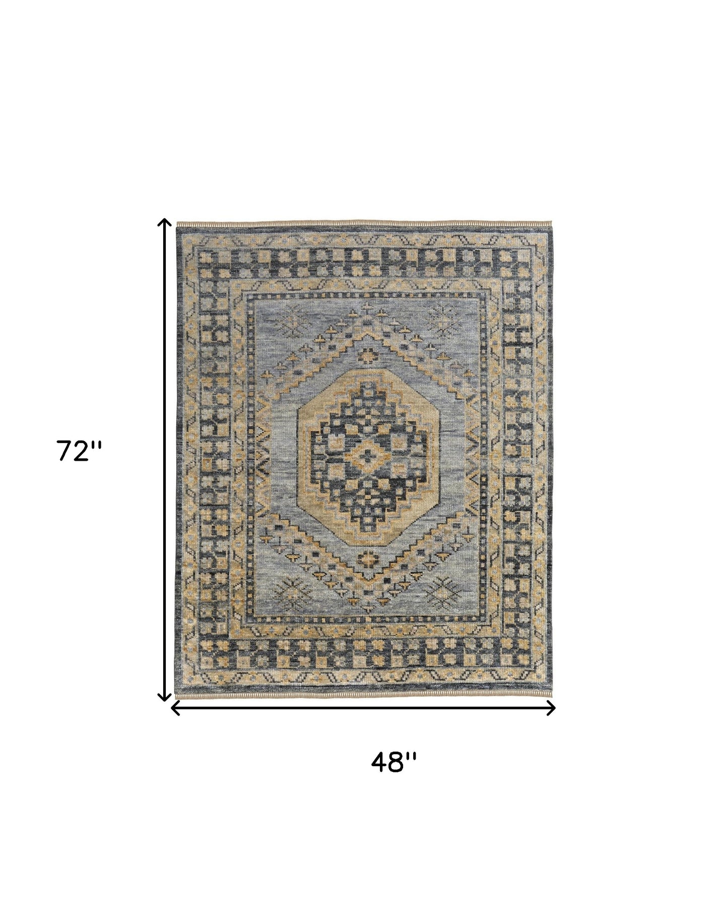 4 x 6 Blue Gray & Tan Wool Oriental Hand Knotted Rug With Fringe