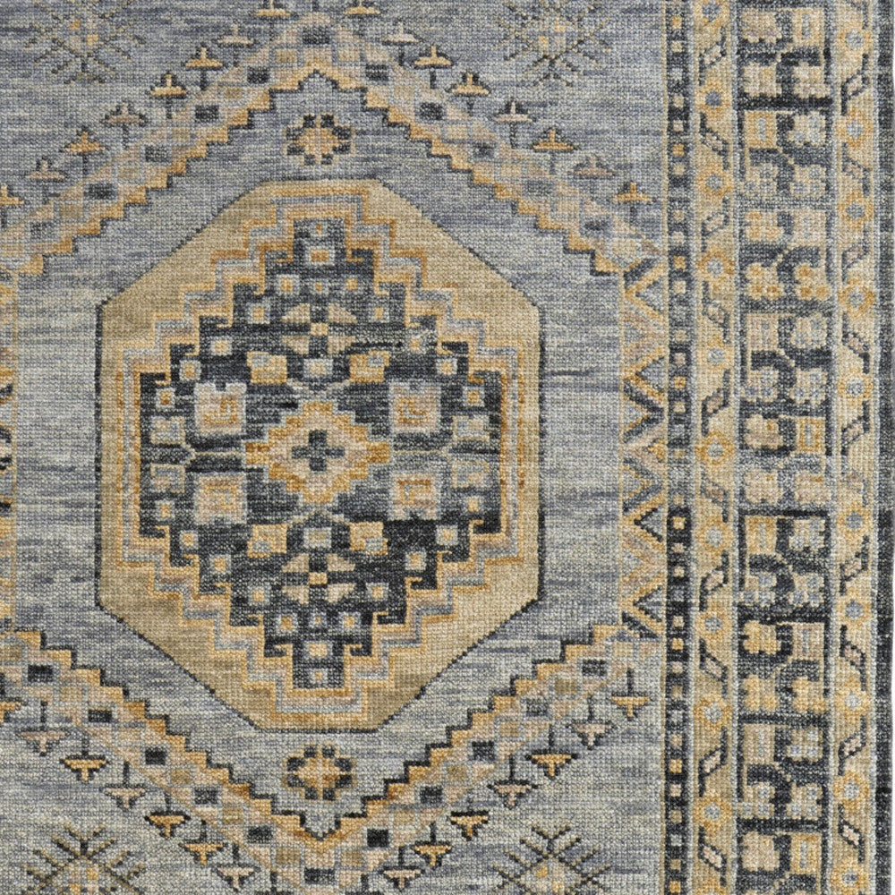 8 x 10 Blue Gray & Tan Wool Oriental Hand Knotted Rug With Fringe