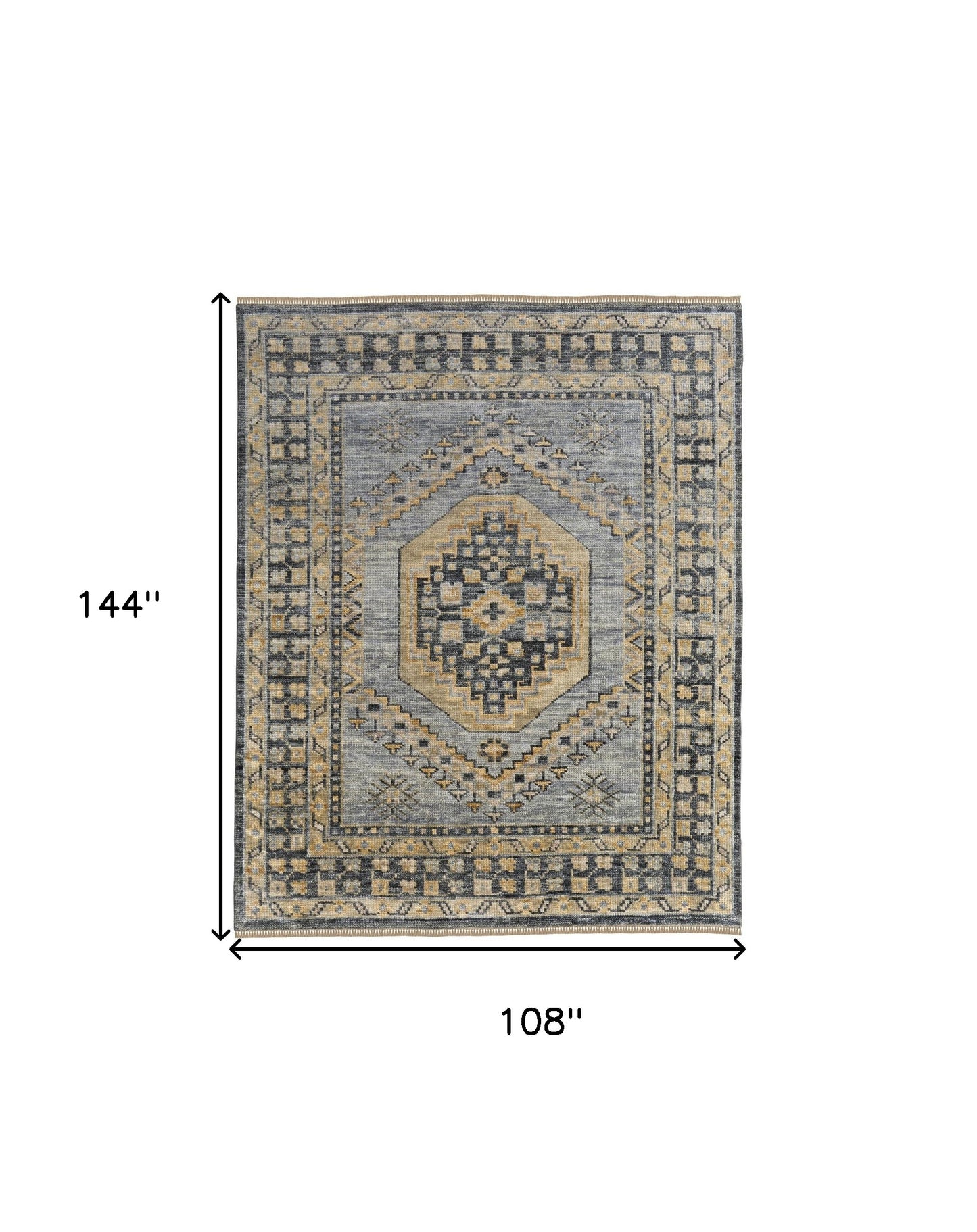 9 x 12 Blue Gray & Tan Wool Oriental Hand Knotted Rug With Fringe