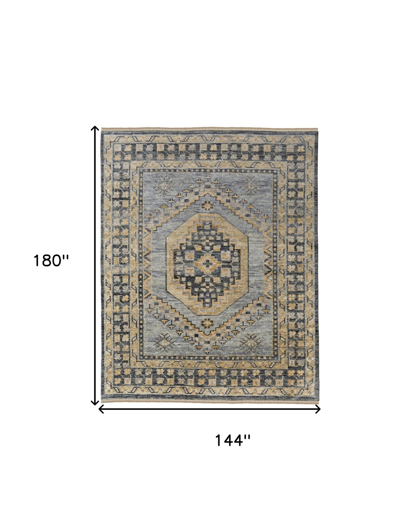 12 x 15 Blue Gray & Tan Wool Oriental Hand Knotted Rug With Fringe