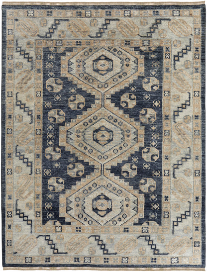 4 x 6 Gray & Brown Wool Geometric Hand Knotted Rug With Fringe