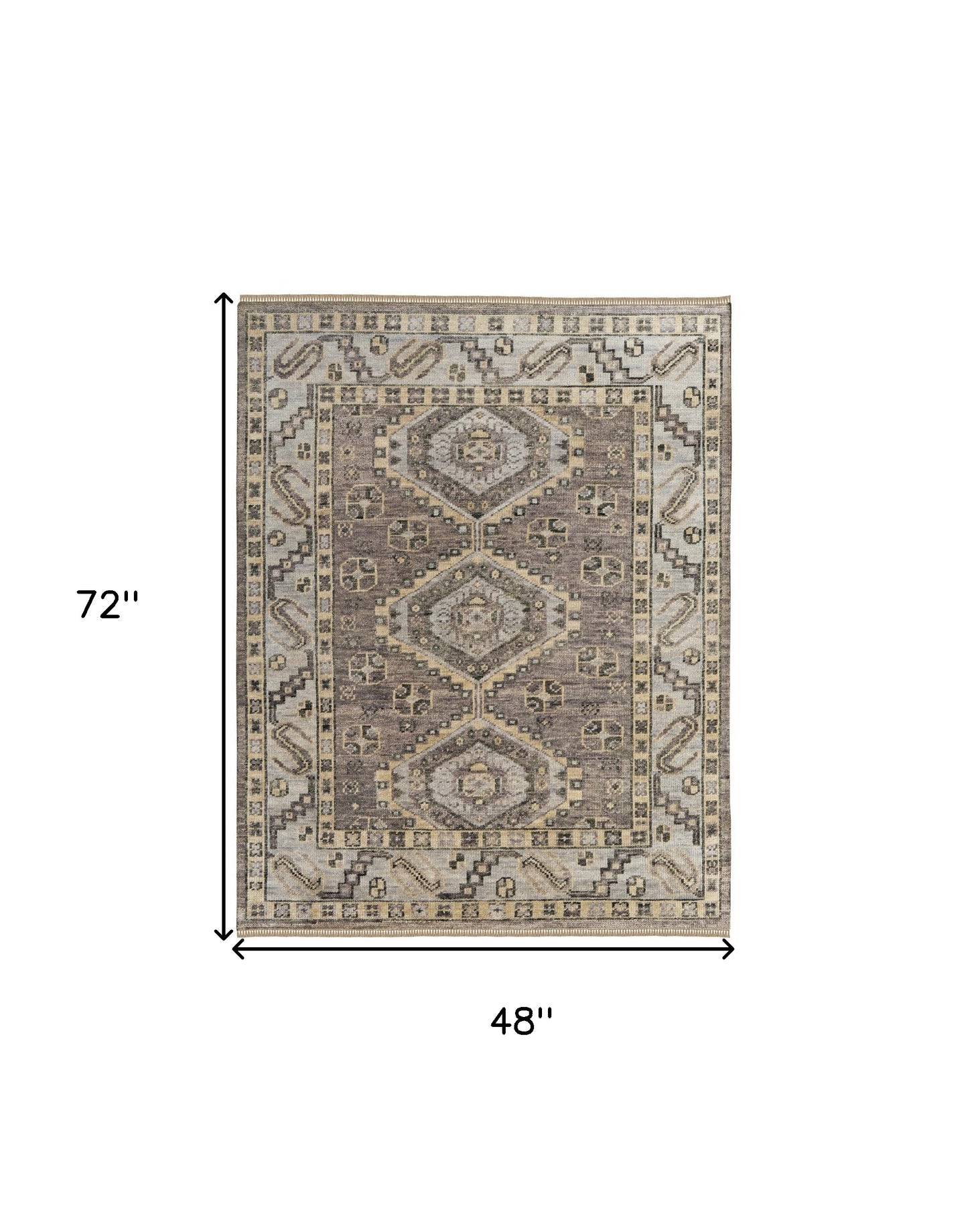 4 x 6 Gray & Brown Wool Geometric Hand Knotted Rug With Fringe