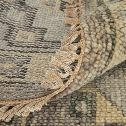 8 x 10 Gray & Brown Wool Geometric Hand Knotted Rug With Fringe