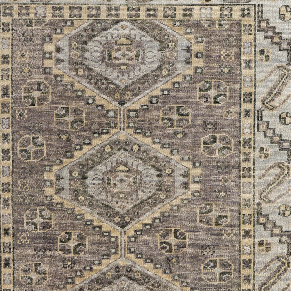 8 x 10 Gray & Brown Wool Geometric Hand Knotted Rug With Fringe