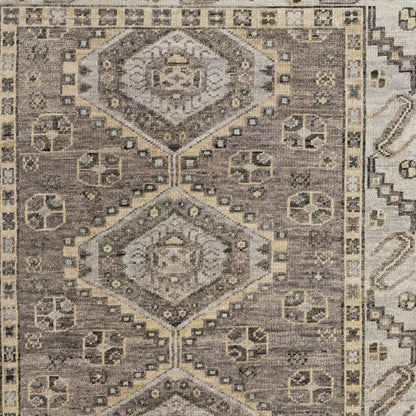 8 x 10 Gray & Brown Wool Geometric Hand Knotted Rug With Fringe