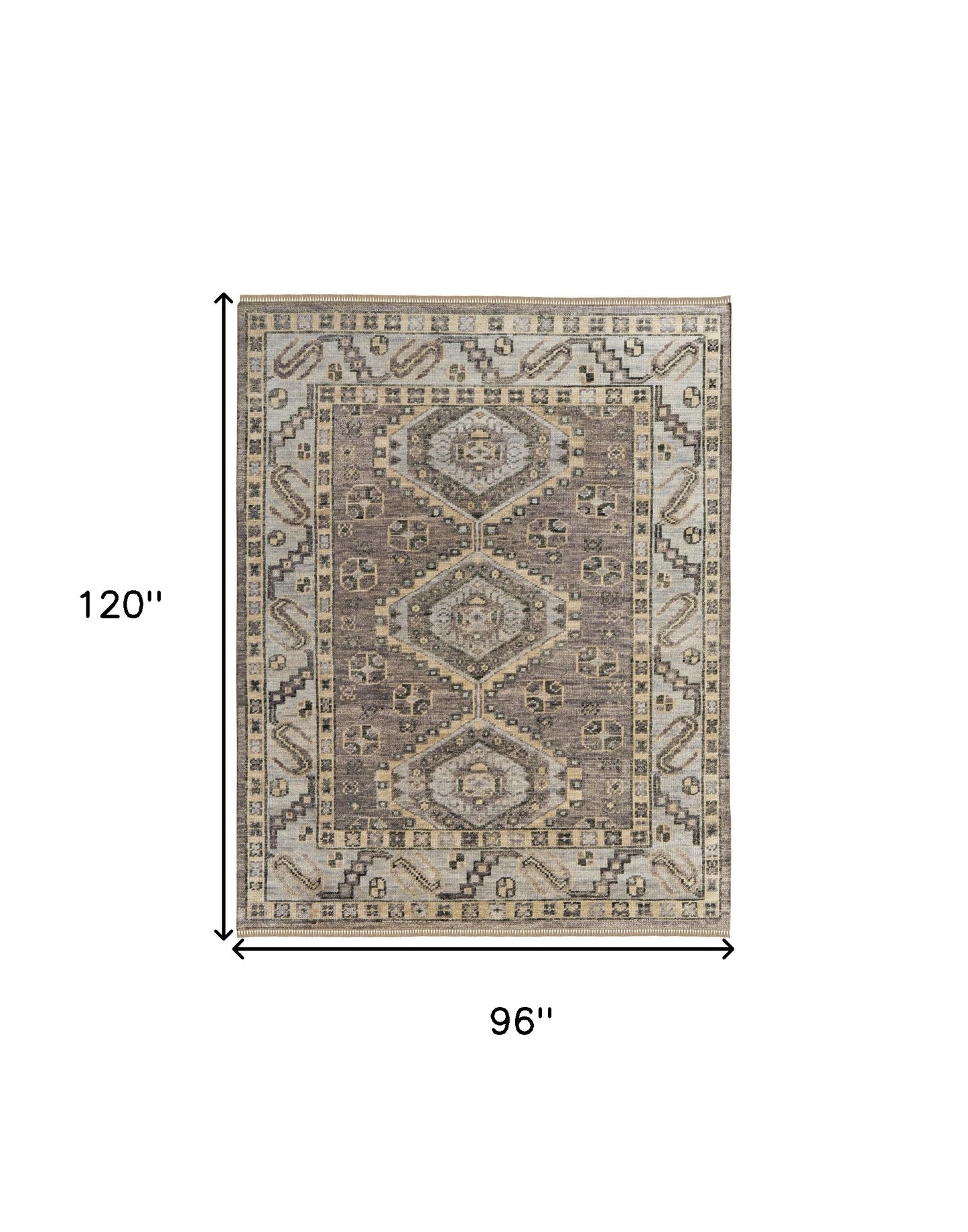8 x 10 Gray & Brown Wool Geometric Hand Knotted Rug With Fringe