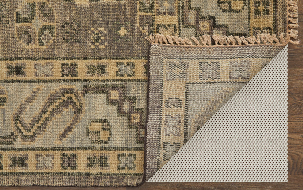 12 x 15 Gray & Brown Wool Geometric Hand Knotted Rug With Fringe