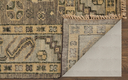 12 x 15 Gray & Brown Wool Geometric Hand Knotted Rug With Fringe