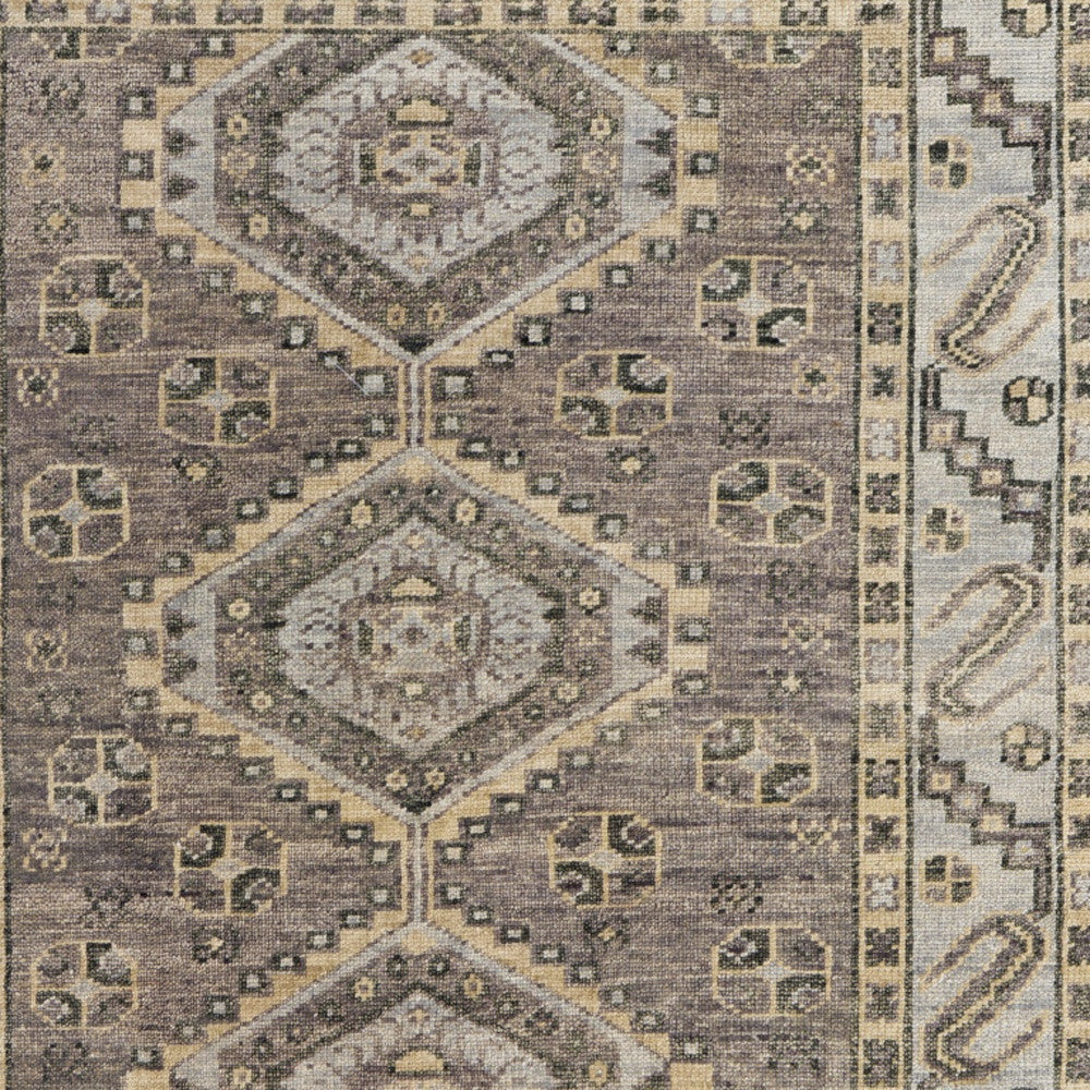 12 x 15 Gray & Brown Wool Geometric Hand Knotted Rug With Fringe