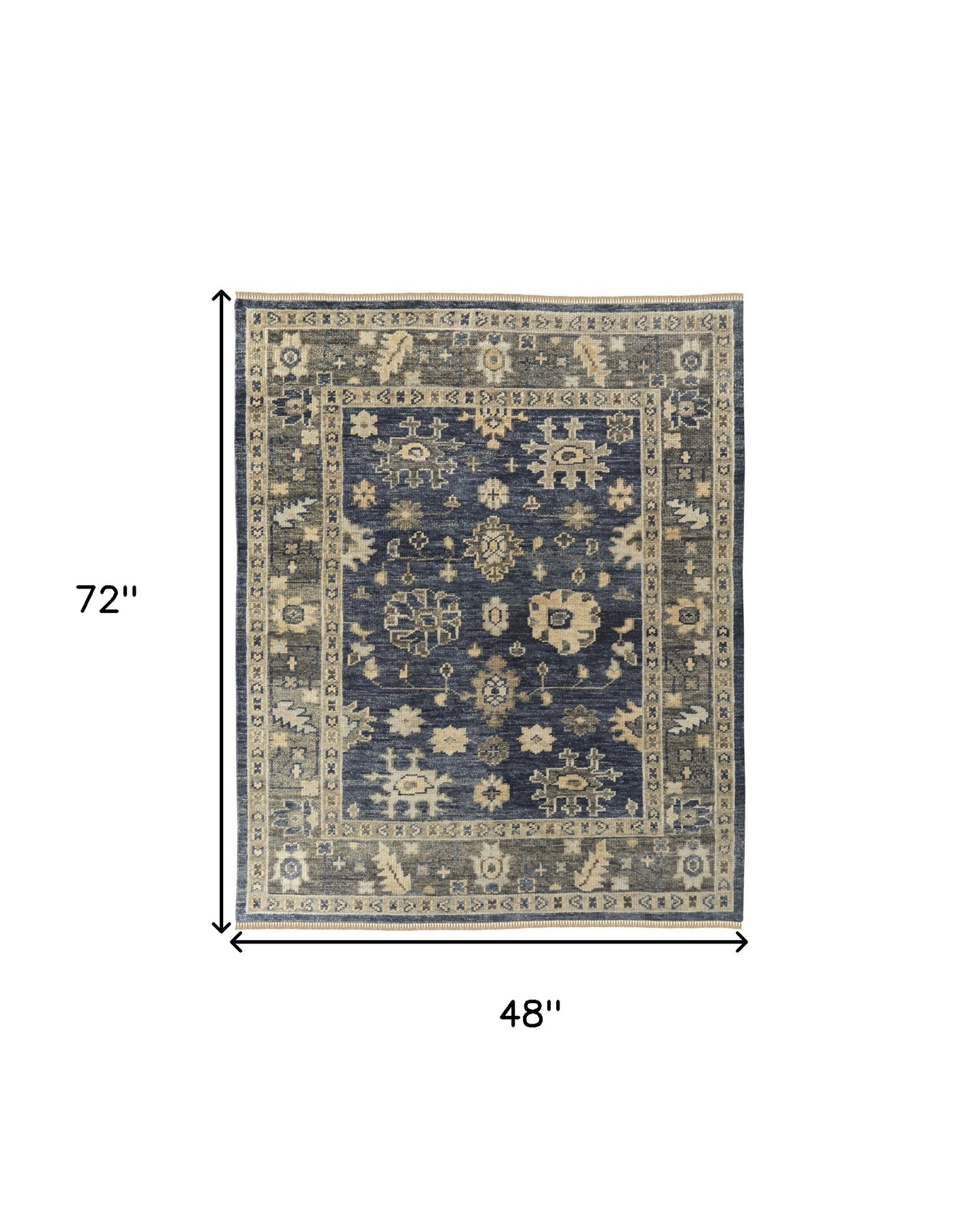 4 x 6 Blue & Gray Wool Floral Hand Knotted Rug With Fringe