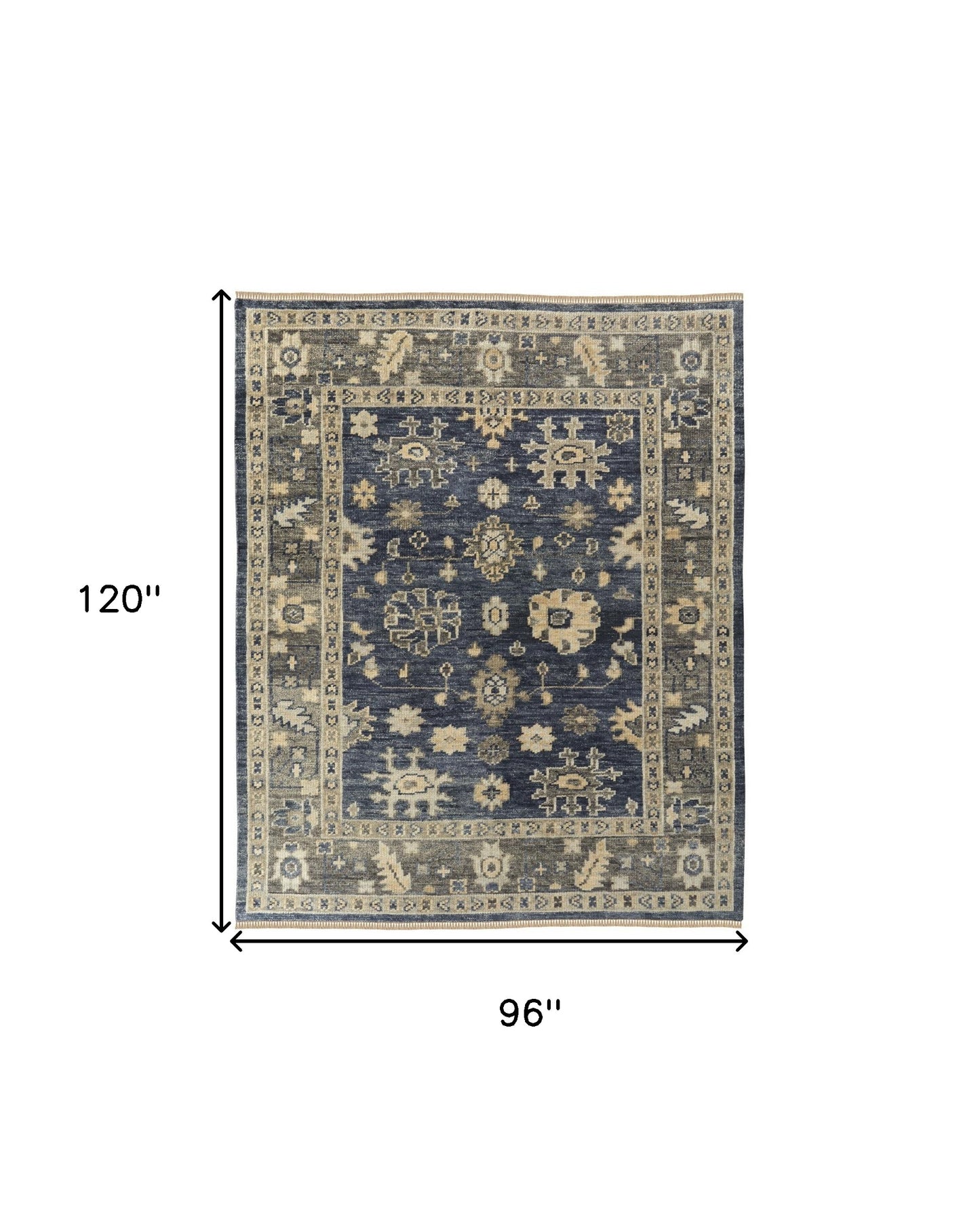 8 x 10 Blue & Gray Wool Floral Hand Knotted Rug With Fringe