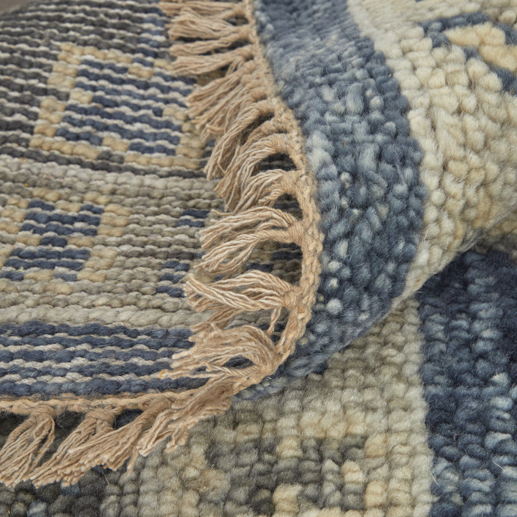 12 x 15 Blue & Gray Wool Floral Hand Knotted Rug With Fringe