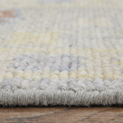 4 x 6 Light Blue & Taupe Wool Floral Hand Knotted Rug With Fringe