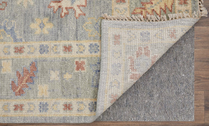 4 x 6 Light Blue & Taupe Wool Floral Hand Knotted Rug With Fringe