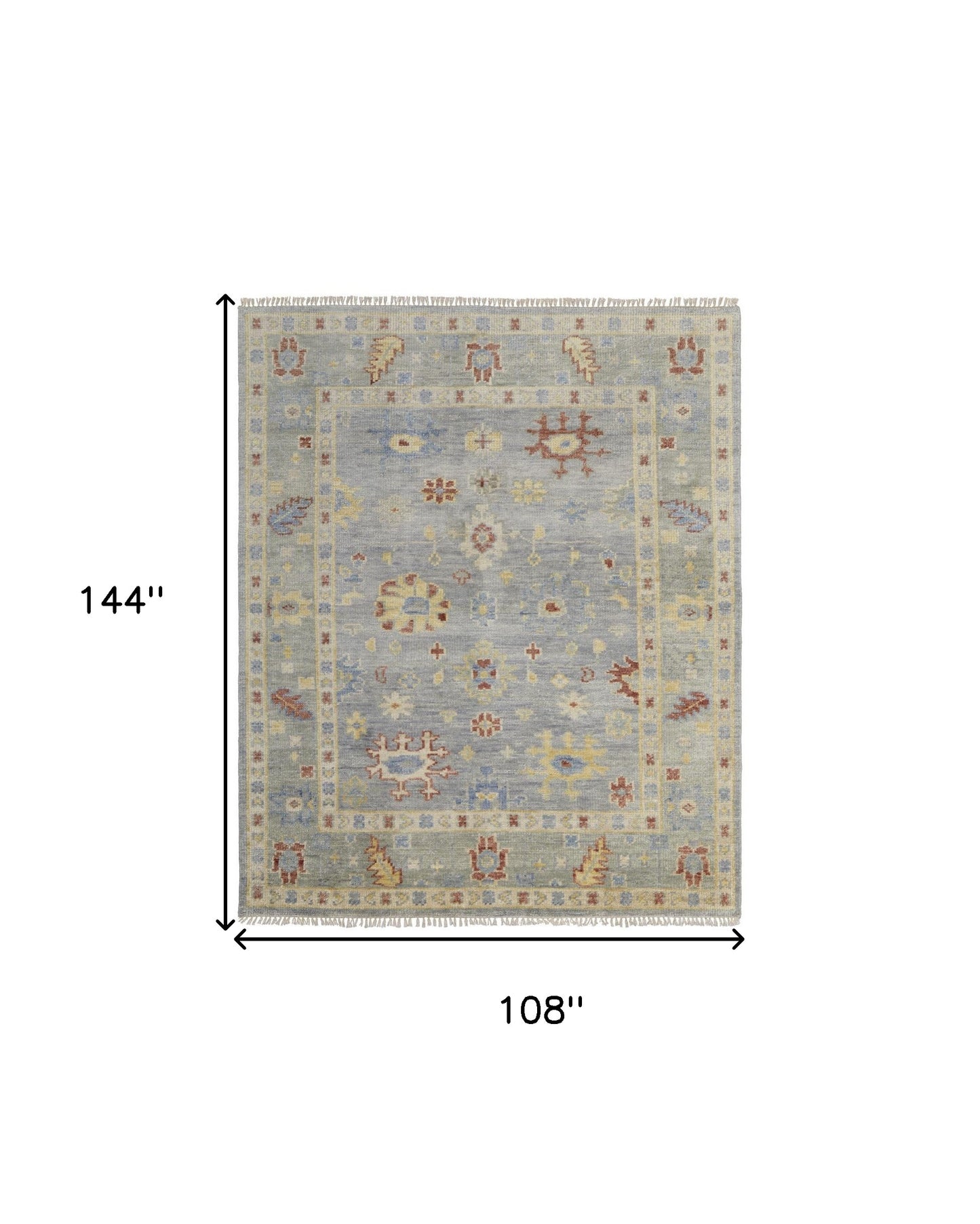 9 x 12 Light Blue & Taupe Wool Floral Hand Knotted Rug With Fringe