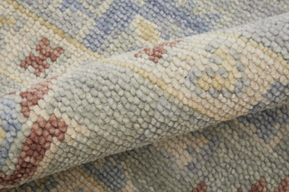 12 x 15 Light Blue & Taupe Wool Floral Hand Knotted Rug With Fringe