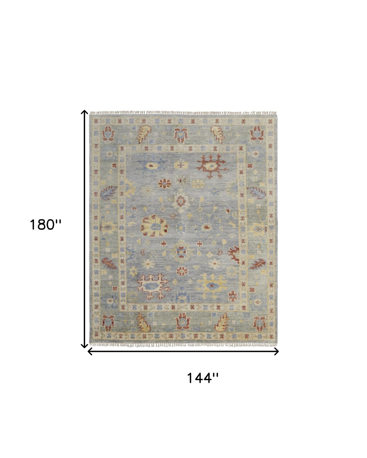12 x 15 Light Blue & Taupe Wool Floral Hand Knotted Rug With Fringe