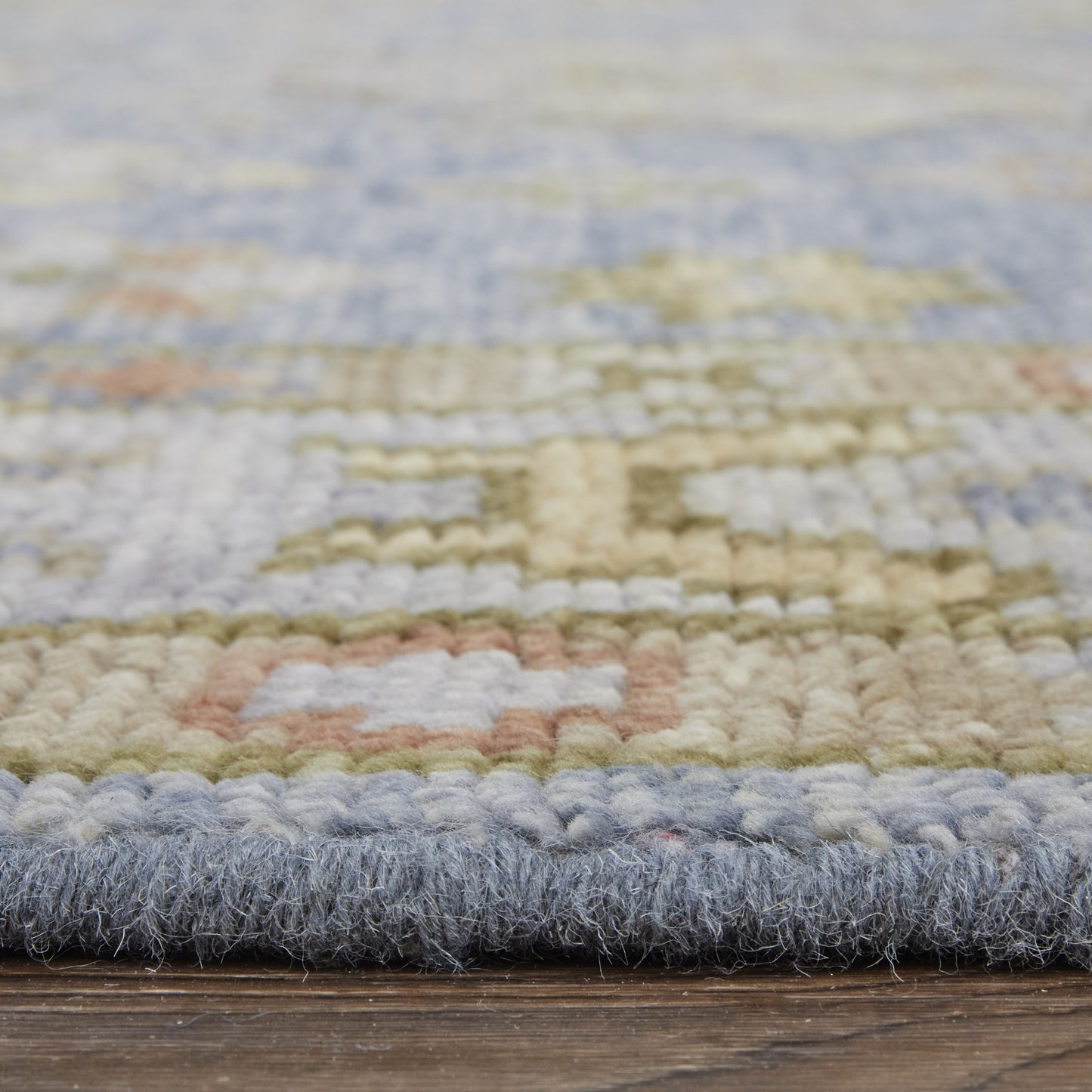 8 x 10 Green Blue & Yellow Wool Geometric Hand Knotted Rug With Fringe