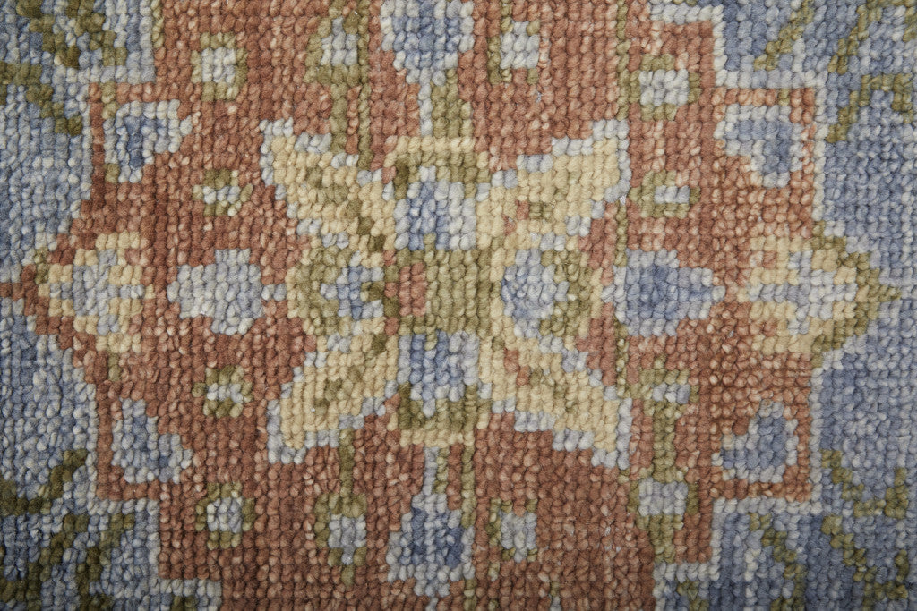 8 x 10 Green Blue & Yellow Wool Geometric Hand Knotted Rug With Fringe