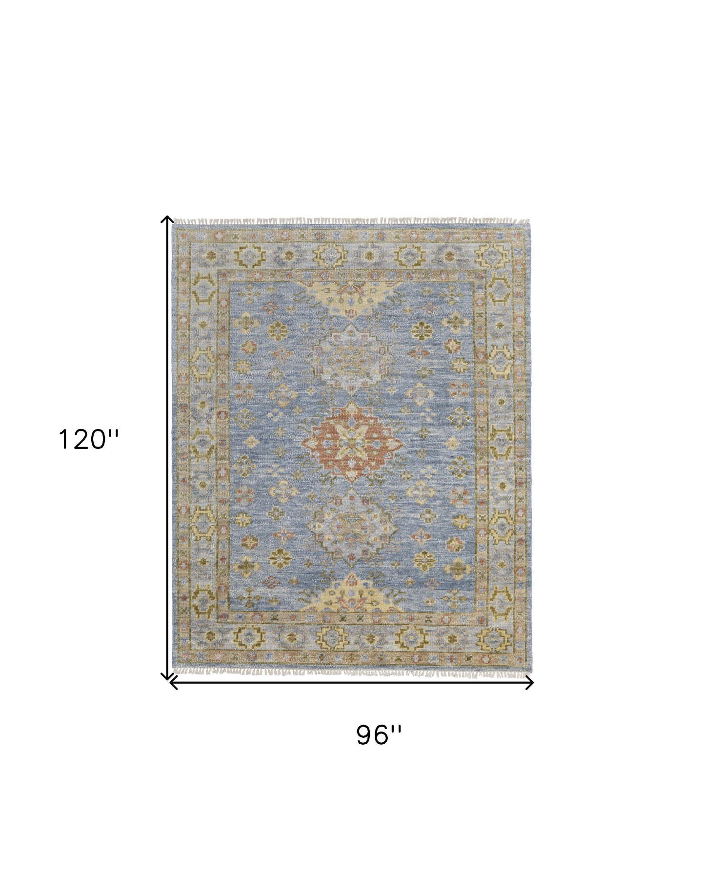 8 x 10 Green Blue & Yellow Wool Geometric Hand Knotted Rug With Fringe