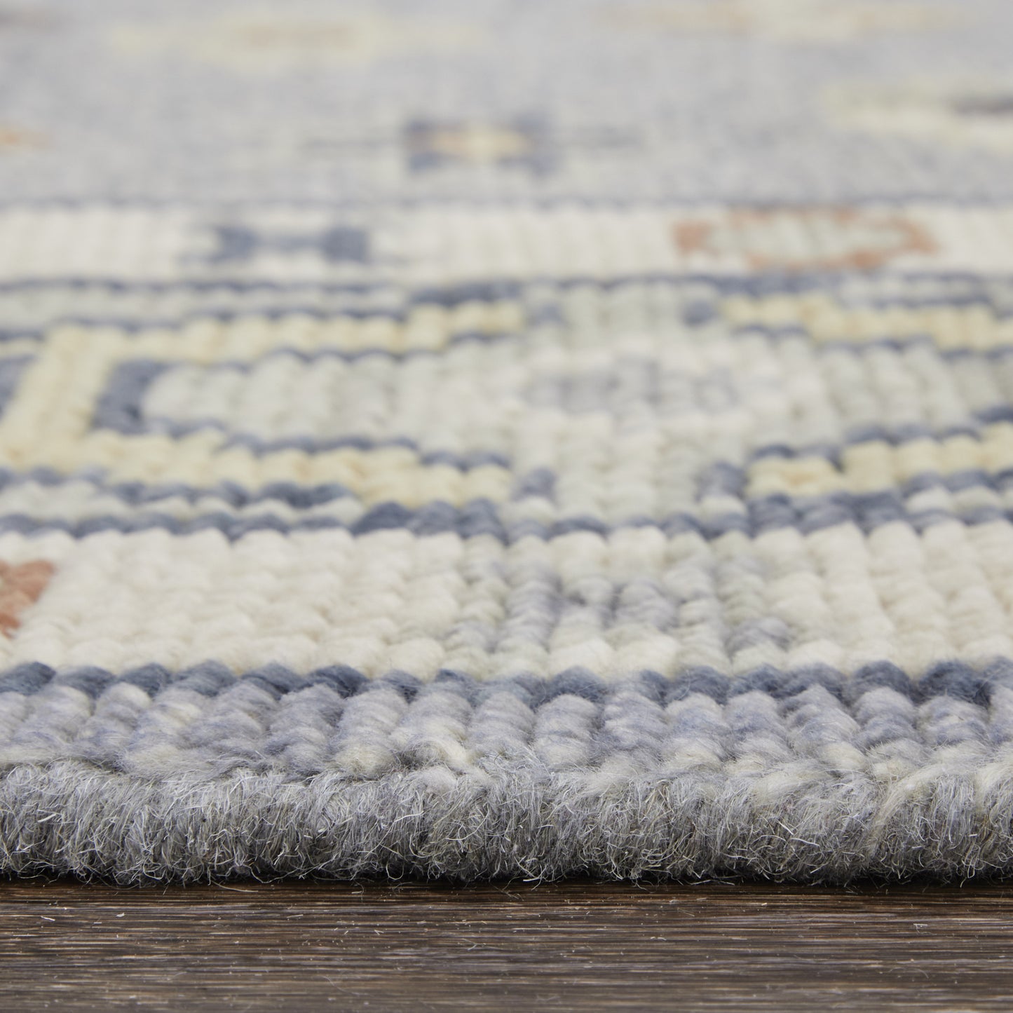 8 x 10 Gray Blue & Taupe Wool Geometric Hand Knotted Rug With Fringe