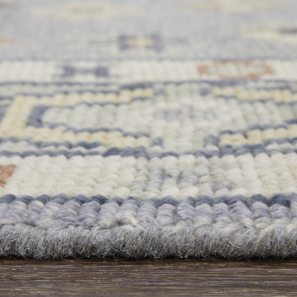 9 x 12 Gray Blue & Taupe Wool Geometric Hand Knotted Rug With Fringe