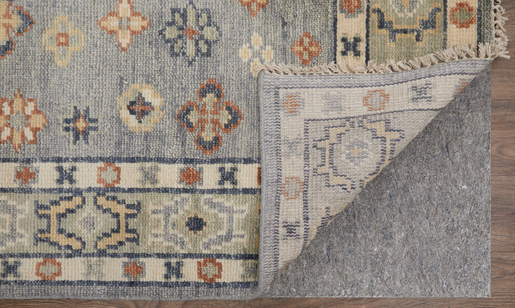 12 x 15 Gray Blue & Taupe Wool Geometric Hand Knotted Rug With Fringe