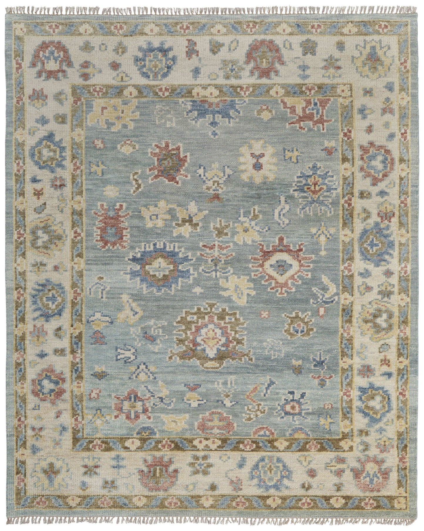 4 x 6 Blue Ivory & Yellow Wool Floral Hand Knotted Rug With Fringe