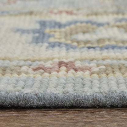 4 x 6 Blue Ivory & Yellow Wool Floral Hand Knotted Rug With Fringe