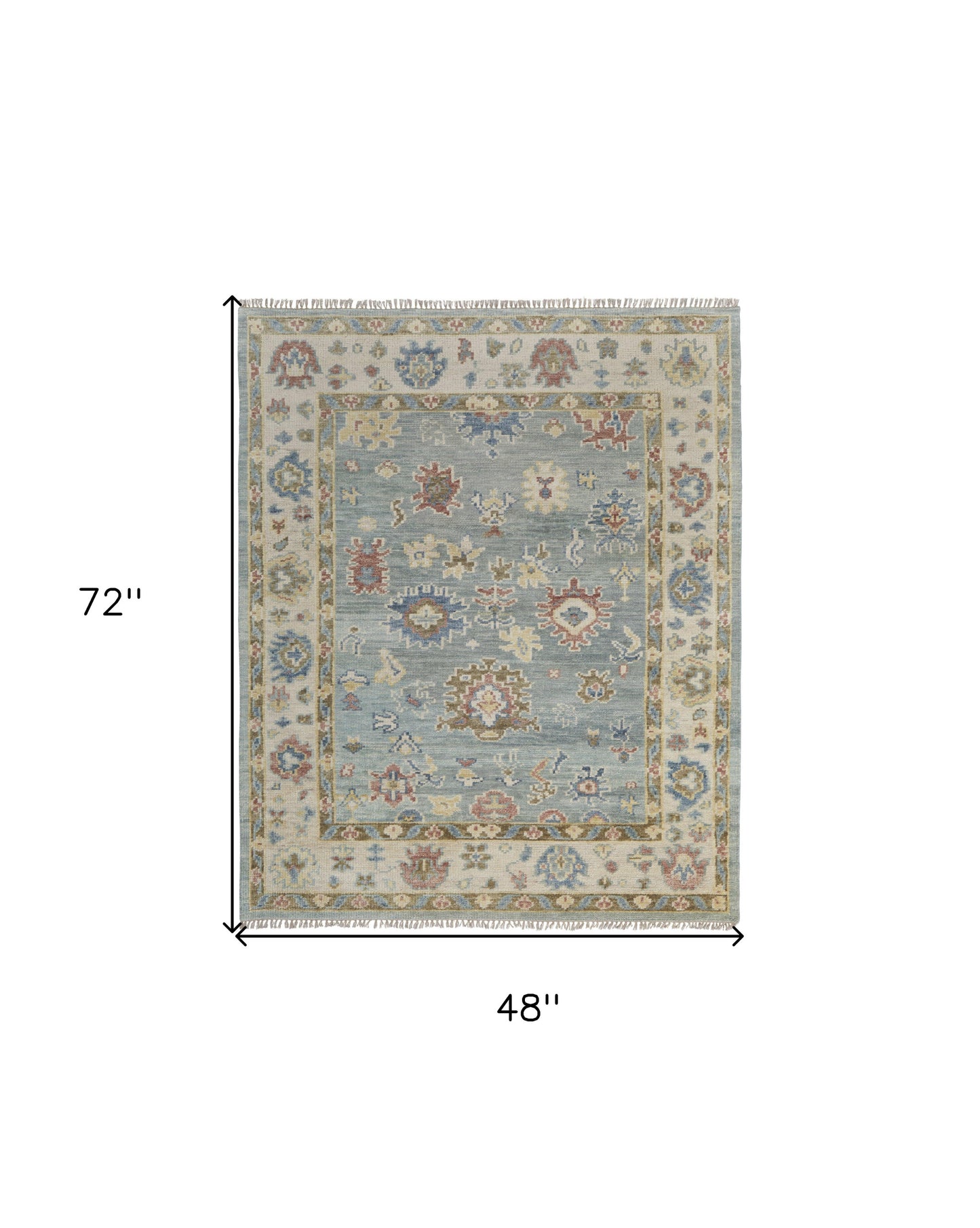 4 x 6 Blue Ivory & Yellow Wool Floral Hand Knotted Rug With Fringe