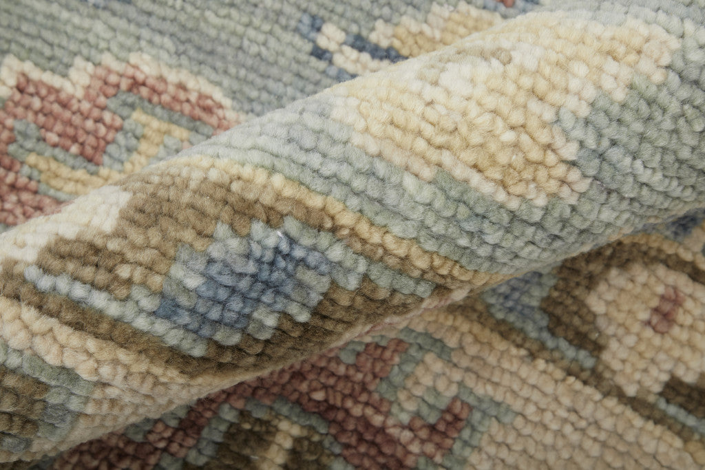 8 x 10 Blue Ivory & Yellow Wool Floral Hand Knotted Rug With Fringe