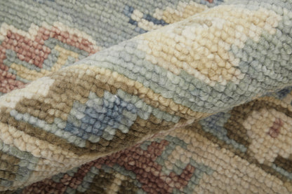 8 x 10 Blue Ivory & Yellow Wool Floral Hand Knotted Rug With Fringe