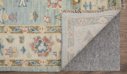 8 x 10 Blue Ivory & Yellow Wool Floral Hand Knotted Rug With Fringe