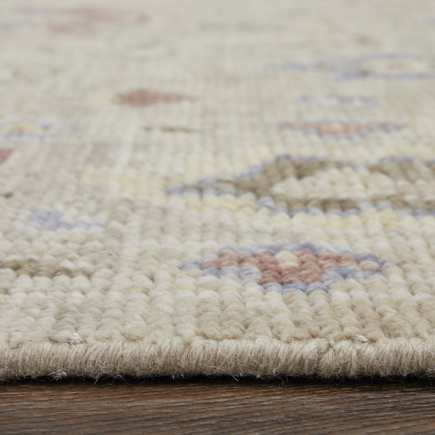 4 x 6 Tan Brown & Blue Wool Floral Hand Knotted Rug With Fringe