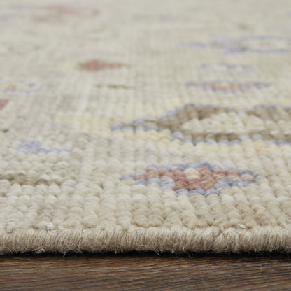 4 x 6 Tan Brown & Blue Wool Floral Hand Knotted Rug With Fringe