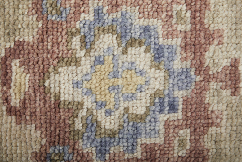 4 x 6 Tan Brown & Blue Wool Floral Hand Knotted Rug With Fringe