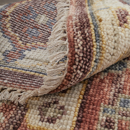 9 x 12 Ivory Red & Gold Wool Oriental Hand Knotted Rug With Fringe