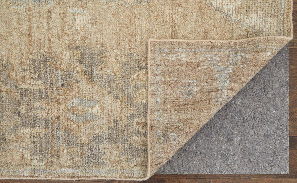 8 x 10 Tan & Ivory Wool Floral Hand Knotted Rug