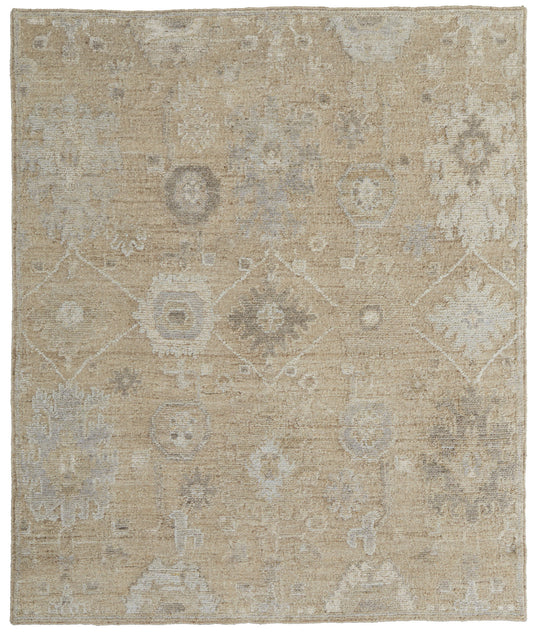 8 x 10 Tan & Ivory Wool Floral Hand Knotted Rug