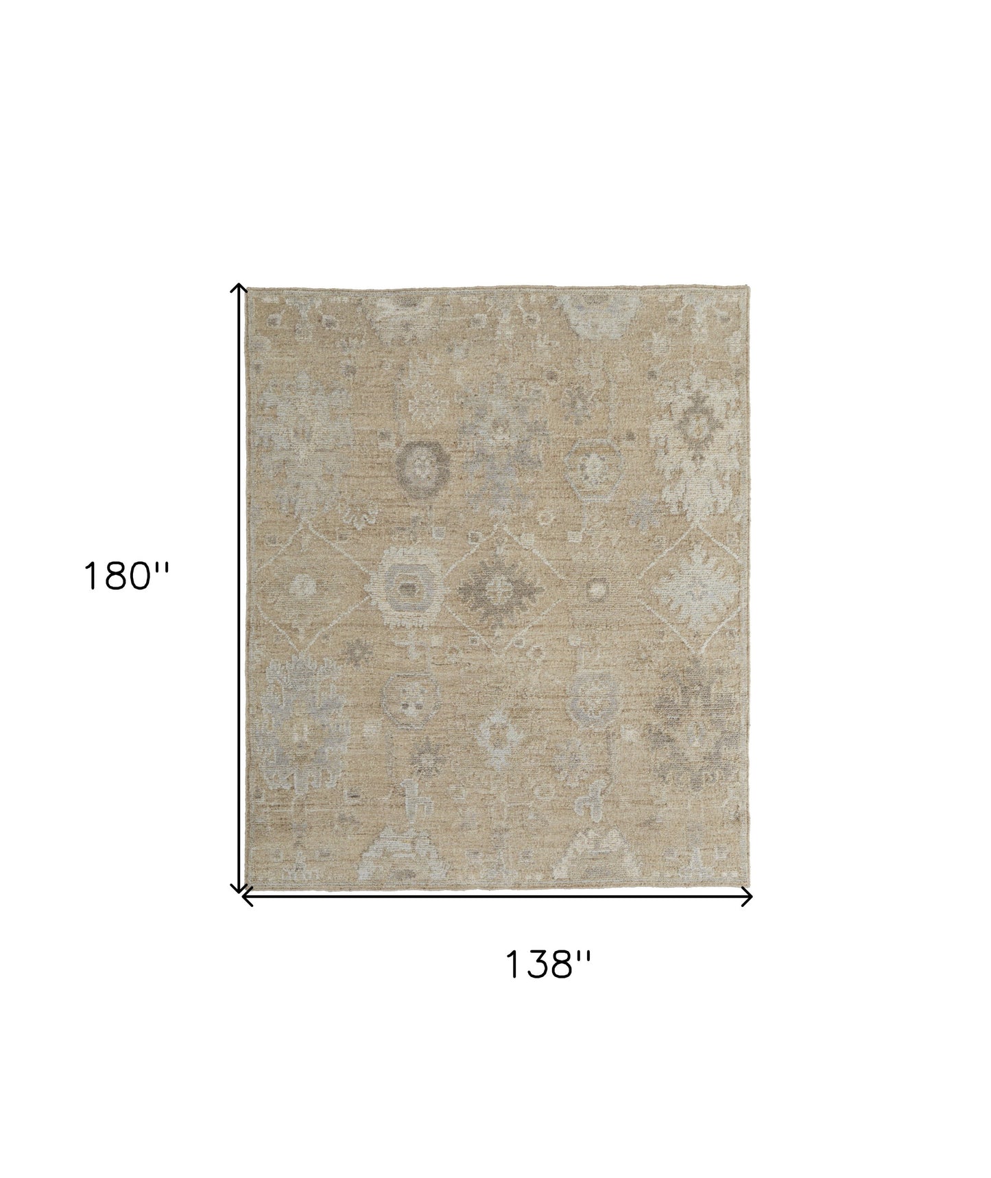 12 x 15 Tan & Ivory Wool Floral Hand Knotted Rug