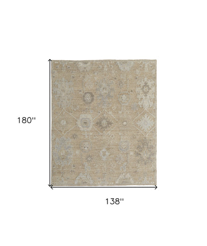 12 x 15 Tan & Ivory Wool Floral Hand Knotted Rug