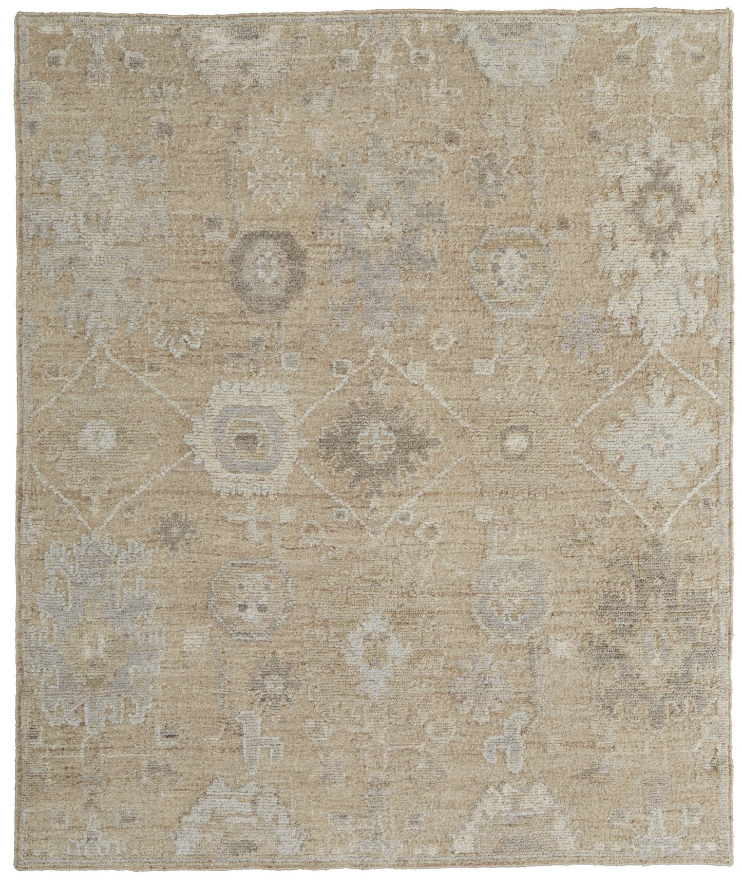 12 x 15 Tan & Ivory Wool Floral Hand Knotted Rug