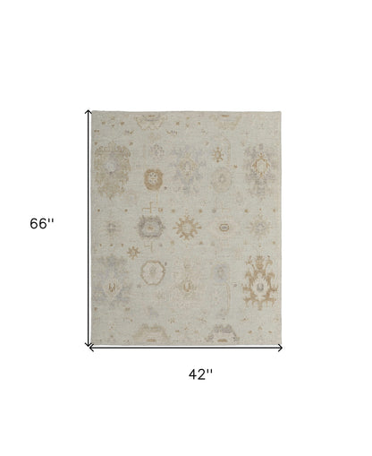 4 x 6 Tan & Gray Wool Floral Hand Knotted Rug