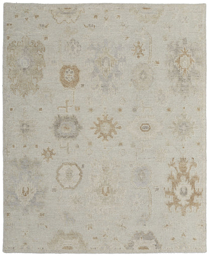 4 x 6 Tan & Gray Wool Floral Hand Knotted Rug